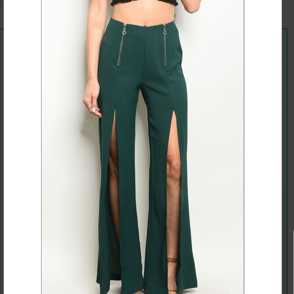 Green pants with splits